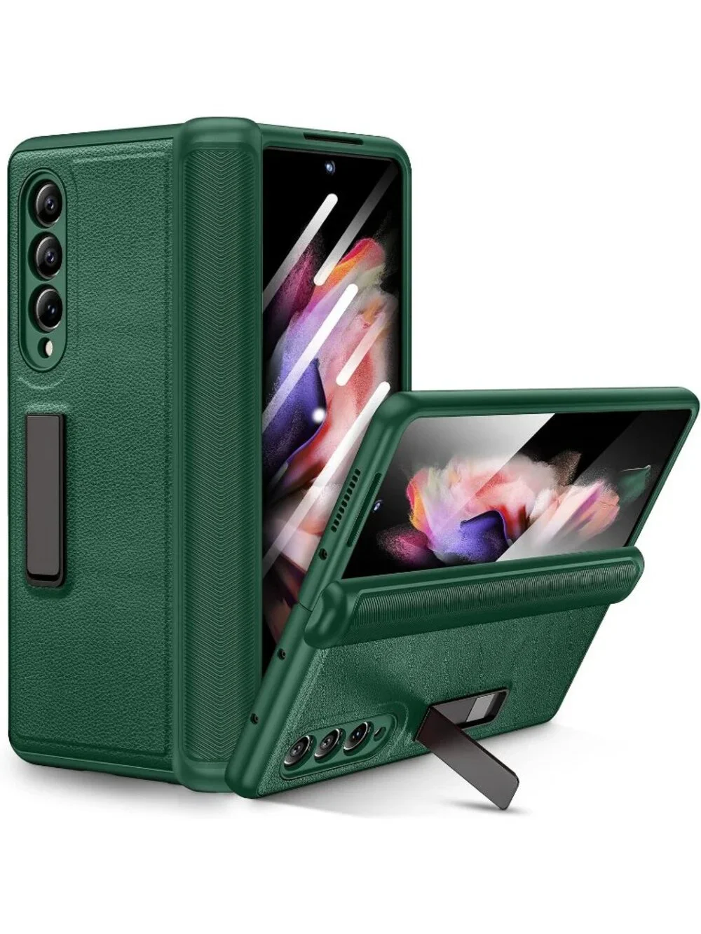 Ruky Samsung Galaxy Z Fold 3 Case Green Kickstand Screen Protector Hinge Cover